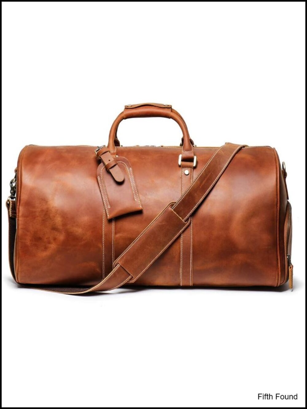 Full Grain Leather Weekender Bag, 22" Vintage Travel Duffel